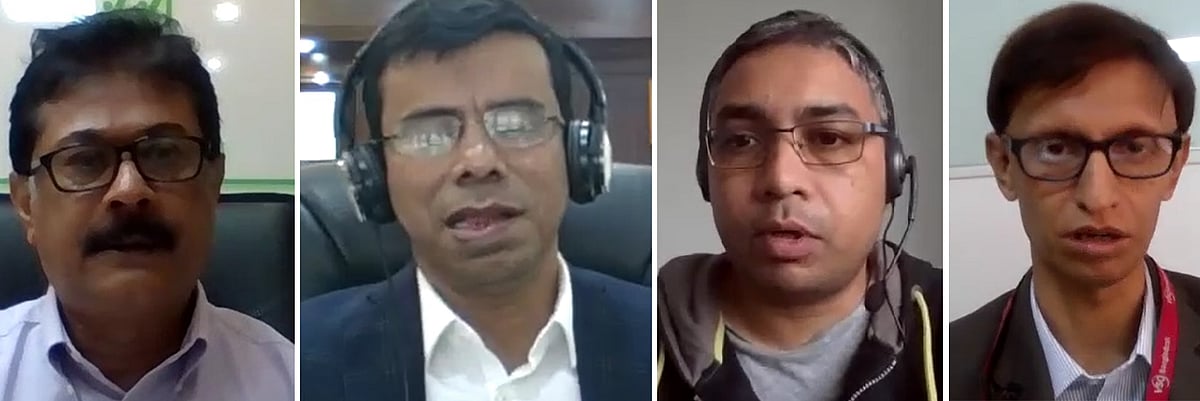 স্বেচ্ছাসেবী দিবস উপলক্ষে ভিএসও এবং প্রথম আলোর উদ্যোগে ভার্চ্যুয়াল বৈঠকে অংশ নেন (বাঁ থেকে) যুব উন্নয়ন অধিদপ্তরের মহাপরিচালক আখতারুজ্জামান খান, পে ইট ফরওয়ার্ড বাংলাদেশের উদ্যোক্তা বাদল সৈয়দ, ড্রিমস ফর টুমরোর প্রতিষ্ঠাতা জাবেদ পারভেজ ও ভিএসওর প্রজেক্ট ইমপ্লিমেনটেশন লিড সালাহ্উদ্দিন আহমেদ।