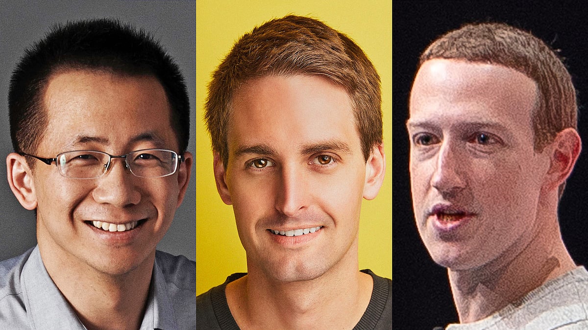 (বাঁ থেকে) টিকটকের মূল প্রতিষ্ঠান বাইটডান্সের সহপ্রতিষ্ঠাতা জাং ইমিং, স্ন্যাপচ্যাটের সহপ্রতিষ্ঠাতা ইভান স্পিগেল এবং ফেসবুকের সহপ্রতিষ্ঠাতা মার্ক জাকারবার্গ। তাঁরা সবাই কিছুটা লাজুক হিসেবে পরিচিত