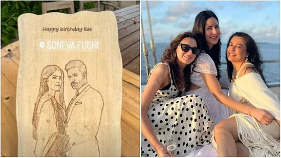 প্রেয়সীর জন্মদিনে ভিকি উপহার দিয়েছেন কাঠের খোদাই করা ফটোফ্রেম। যেখানে দুজনের বিয়ের ছবি শোভা পাচ্ছে। বিয়ের পর এটা ক্যাটের প্রথম জন্মদিন।