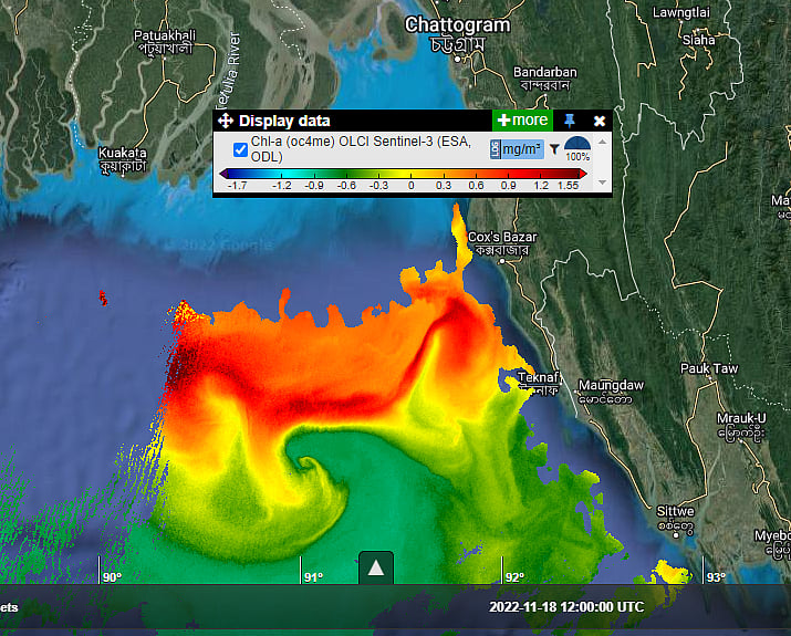 বঙ্গোপসাগরের উপকূলীয় উত্থানের উপগ্রহ–চিত্র