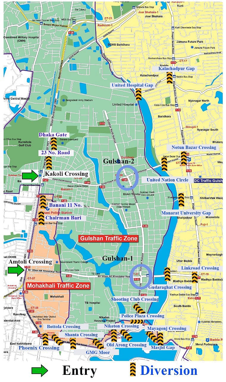 গুলশানে ৩১ ডিসেম্বর রাতে রাস্তঘাটে চলাচলের পথনির্দেশ দিয়েছে মহানগর পুলিশের (ডিএমপি) ট্রাফিক-গুলশান বিভাগ