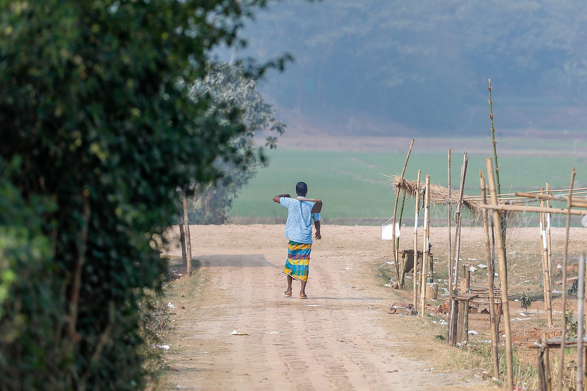 খুব ভোরে উঠে ফুলচাষি যাচ্ছেন বাগানে কাজ করতে। 