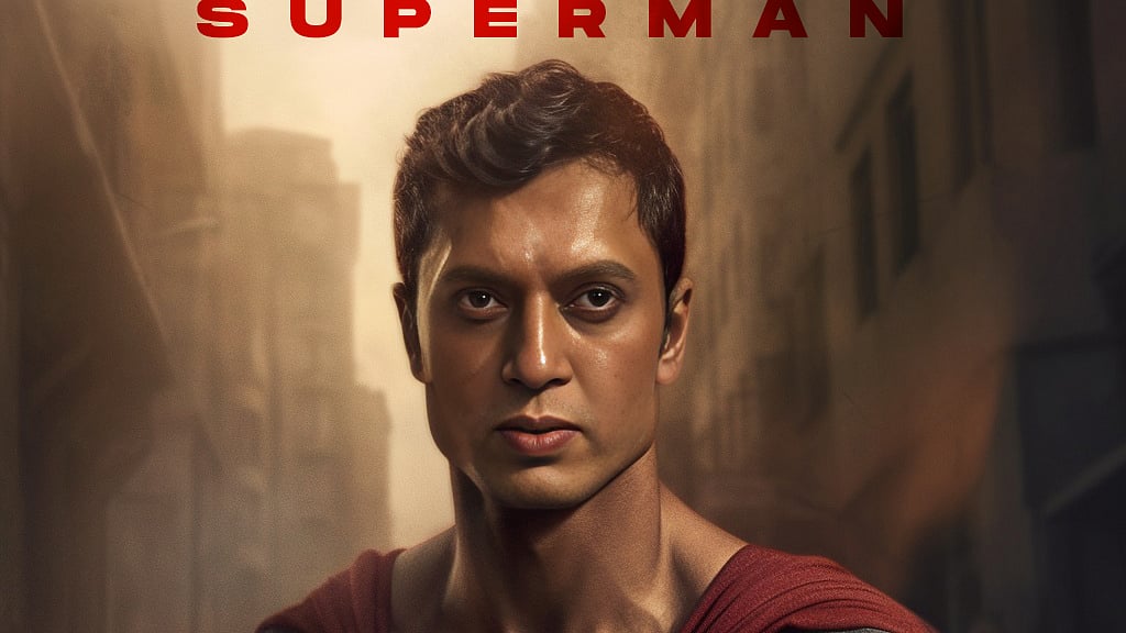 চেনা যায়? অভিনেতা আদিল হোসাইন নোবেলকে সুপারম্যান চরিত্রে কেমন লাগবে? ছবি: ফেসবুক