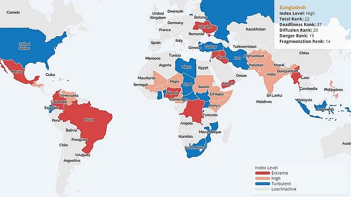 এসিএলইডির ওয়েবসাইটে প্রকাশিত চিত্রে সহিংসতাপ্রবণ দেশগুলো