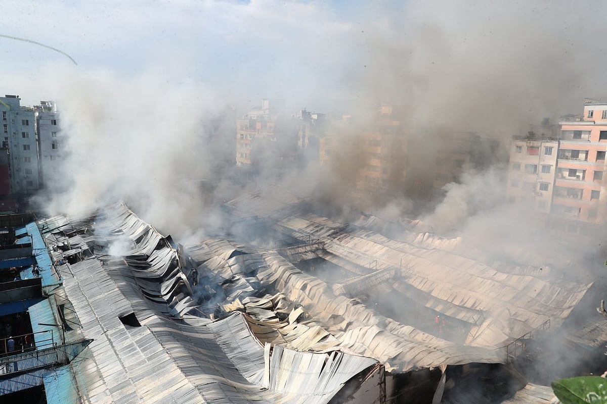 আগুনে পুড়ছে মোহাম্মদপুর কৃষি মার্কেট।