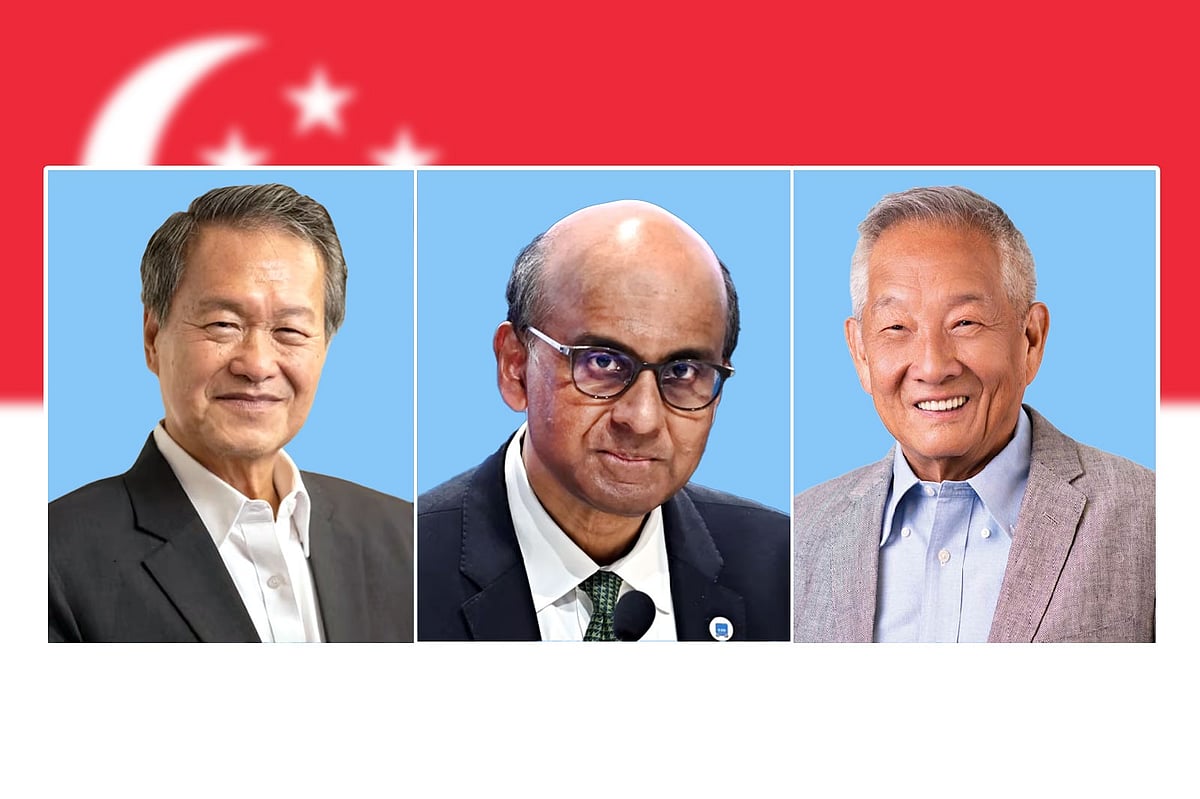 সিঙ্গাপুরের প্রেসিডেন্ট নির্বাচনের তিন প্রার্থী (বাঁ থেকে) তান কিন লিয়ান, থারমান শানমুগারাতনাম ও এনজি কোক সং