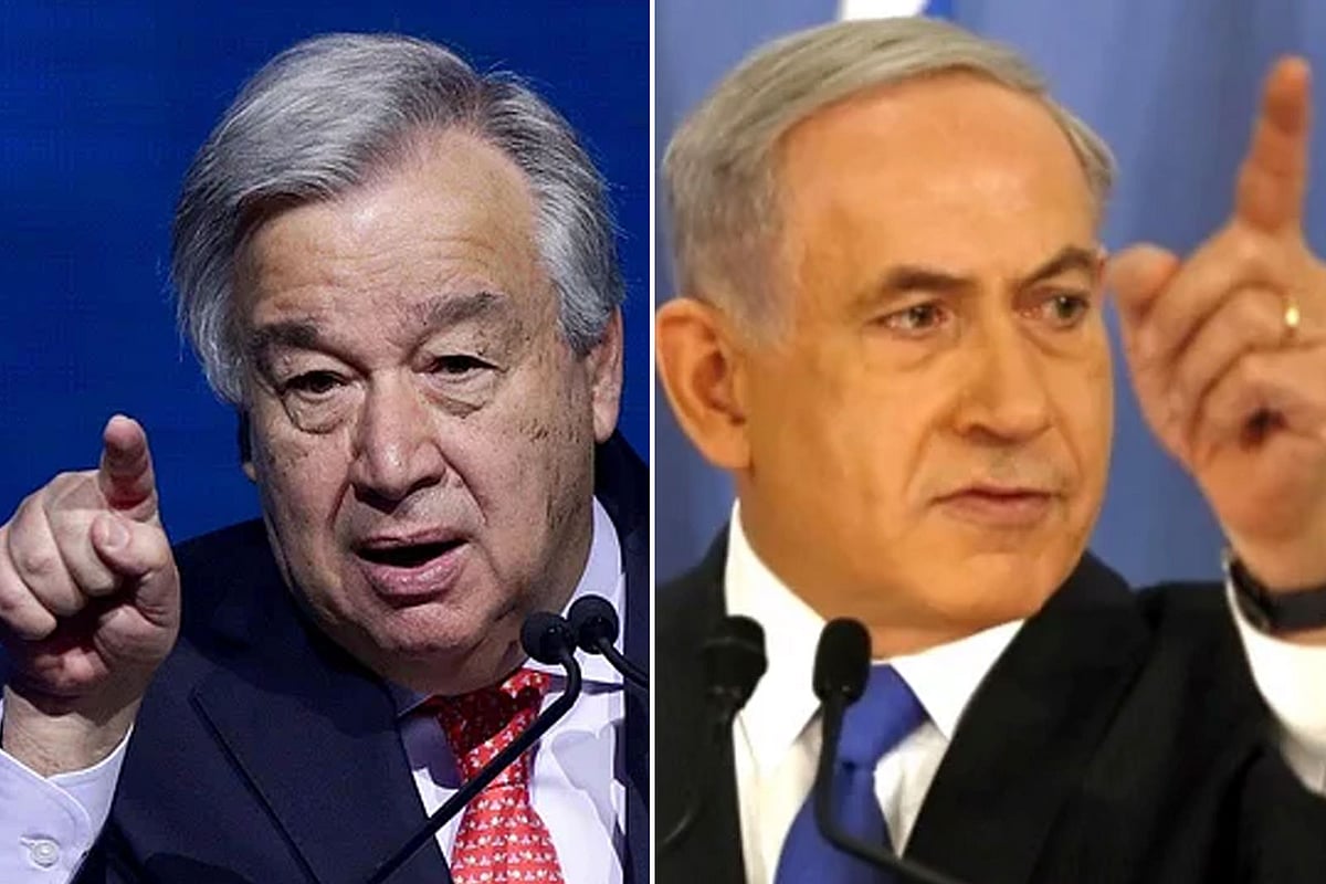 জাতিসংঘ মহাসচিব আন্তোনিও গুতেরেস ও ইসরায়েলের প্রধানমন্ত্রী বেনিয়ামিন নেতানিয়াহু