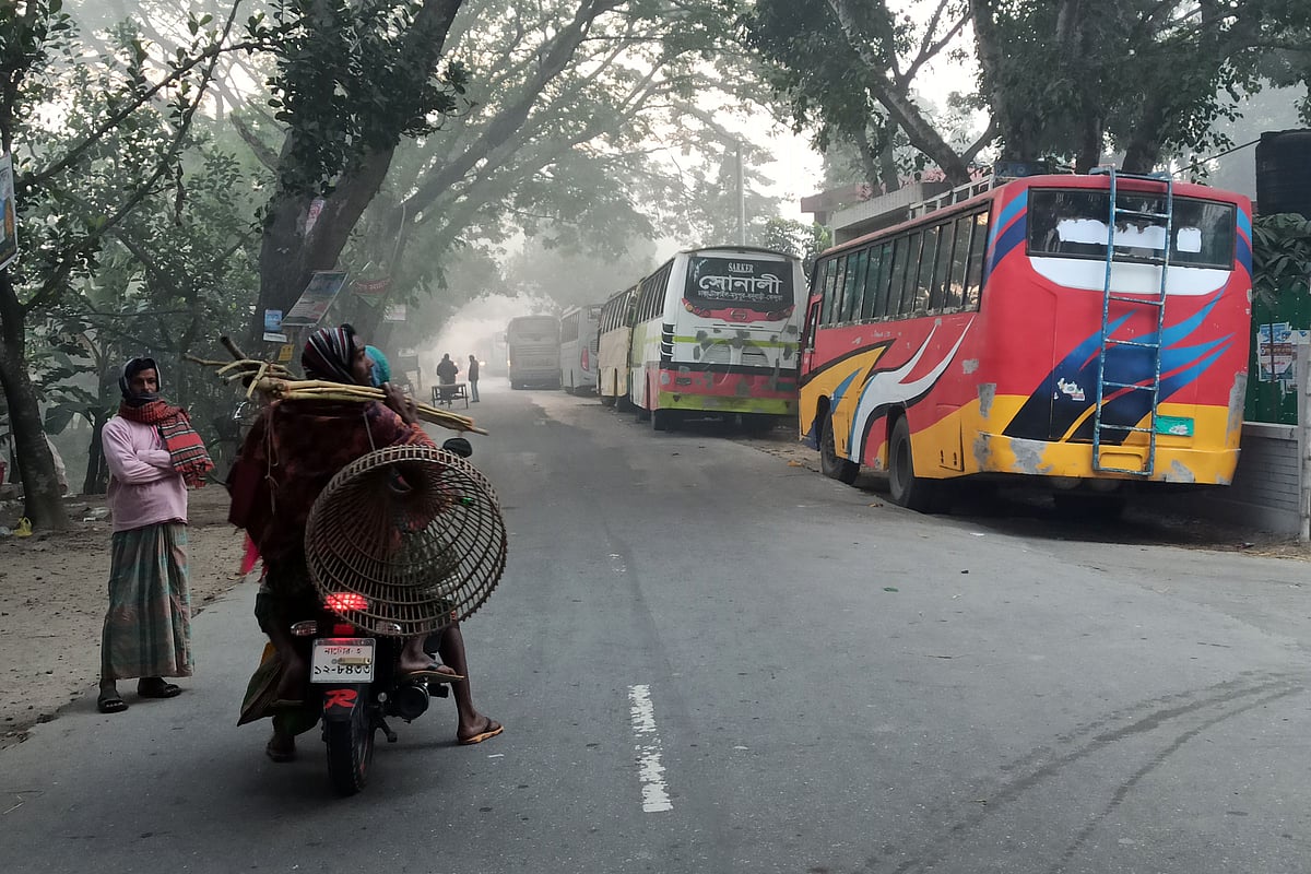 বিভিন্ন জেলা থেকে বাসে করে উৎসবে এসেছেন মৎস্যশিকারিরা।
