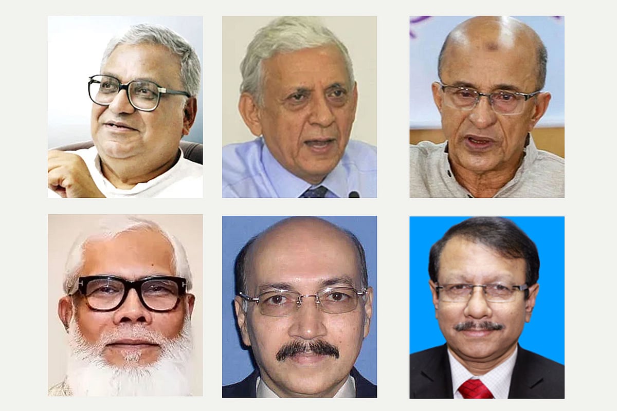(উপরে বাঁ থেকে) মসিউর রহমান, গওহর রিজভী ও তৌফিক-ই-ইলাহী চৌধুরী; (নিচে বাঁ থেকে) সালমান এফ রহমান, মেজর জেনারেল (অব.) তারিক আহমেদ সিদ্দিক ও কামাল আবদুল নাসের চৌধুরী