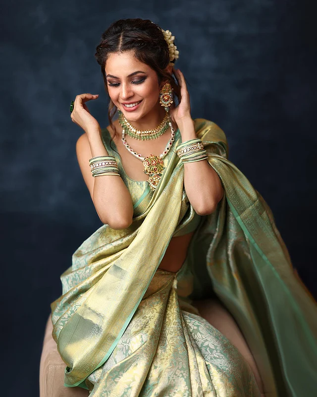দেশি লুকে শাড়ির সাজেও সমান গ্ল্যামারাস শেহনাজ গিল 