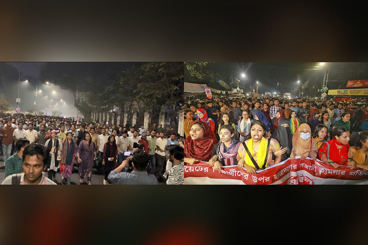 ছাত্রদল ও বৈষম্যবিরোধী ছাত্র আন্দোলন আজ মঙ্গলবার রাতে ঢাকা বিশ্ববিদ্যালয়ের টিএসসি এলাকায় বিক্ষোভ করে 