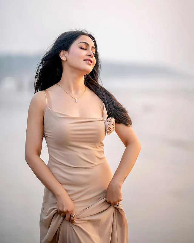 ন্যুড ফেব্রিকের ড্রেসে আবেদন ছড়াচ্ছেন অভনিত