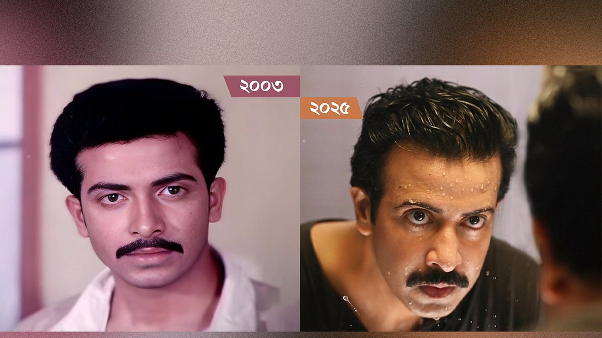 ‘ওরা দালাল’ ও ‘সোলজার’ সিনেমার লুকে শাকিব। ছবি: সংগৃহীত