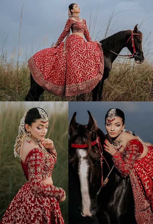 বাংলাদেশী নৃত্যশিল্পী ও মডেল মোবাশ্বিরা কামাল ইরাকে ফিচার করা সাম্প্রতিকতম ব্রাইডাল ফটোশুটটি বেশ নজর কেড়েছে ফ্যাশন মহলে। তিনি পরেছেন ডিজাইনার সাফিয়া সাথীর লাল টুকটুকে রঙে জমকালো কারুকাজ করা ব্রাইডাল লেহেঙ্গা ।  ঘোড়সওয়ারী রান অ্যাওয়ে ব্রাইডের লুকটি রীতিমতো ঝড় তুলেছে নেট দুনিয়ায় 