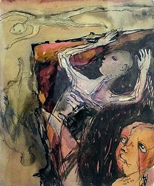 বোর্ডে মিশ্র মাধ্যম। শিল্পী ফারেহা জেবা