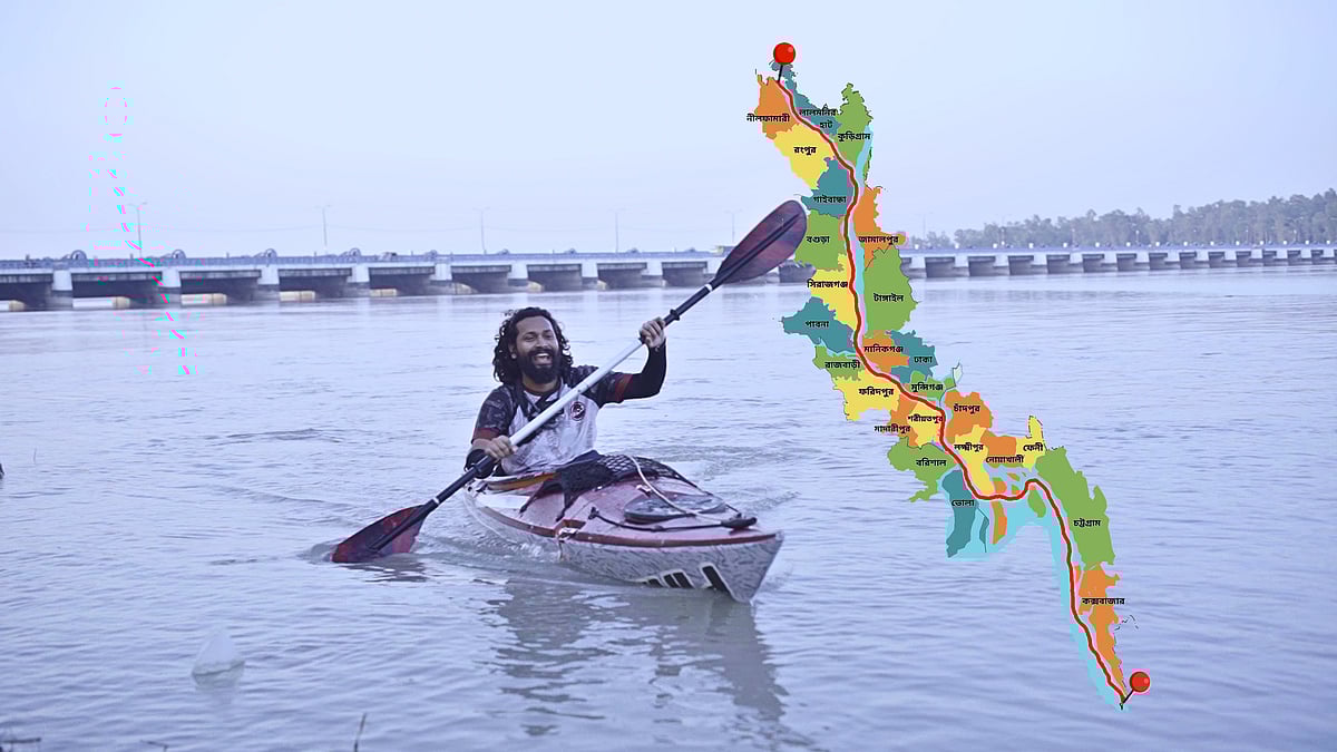 নীলফামারীর ডিমলা থেকে কায়াক চালিয়ে কক্সবাজারের টেকনাফে গেছেন ইনতিয়াজ