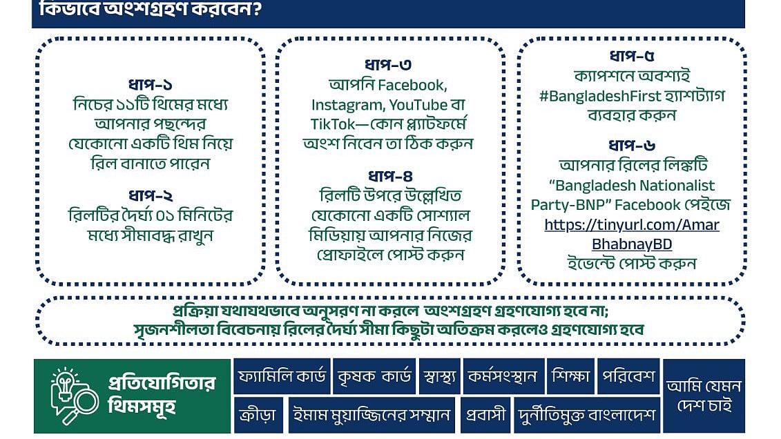  বিএনপির ভারপ্রাপ্ত চেয়ারম্যান তারেক রহমানের স্বদেশ প্রত্যাবর্তন উপলক্ষে দলের তরফ থেকে সামাজিক যোগাযোগমাধ্যমে ‘রিল মেকিং’ প্রতিযোগিতা আয়োজন করা হয়েছে। ছবি: মাহদী আমিনের ফেসবুক অ্যাকাউন্ট থেকে নেওয়া