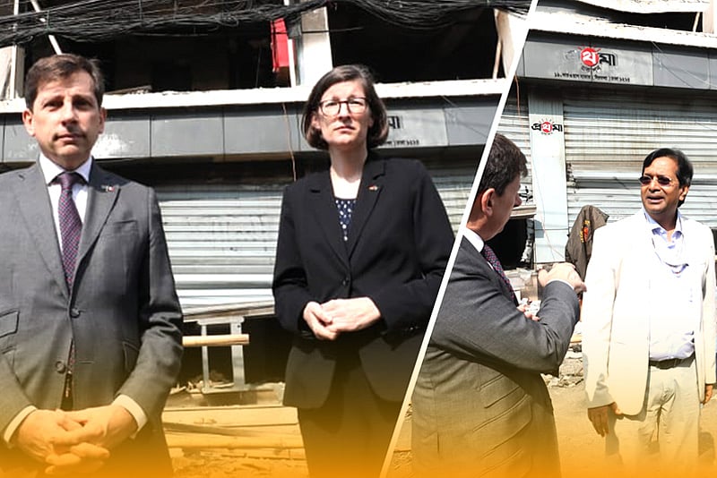 প্রথম আলোর ক্ষতিগ্রস্ত কার্যালয় পরিদর্শনে ফ্রান্স ও জার্মানির রাষ্ট্রদূত