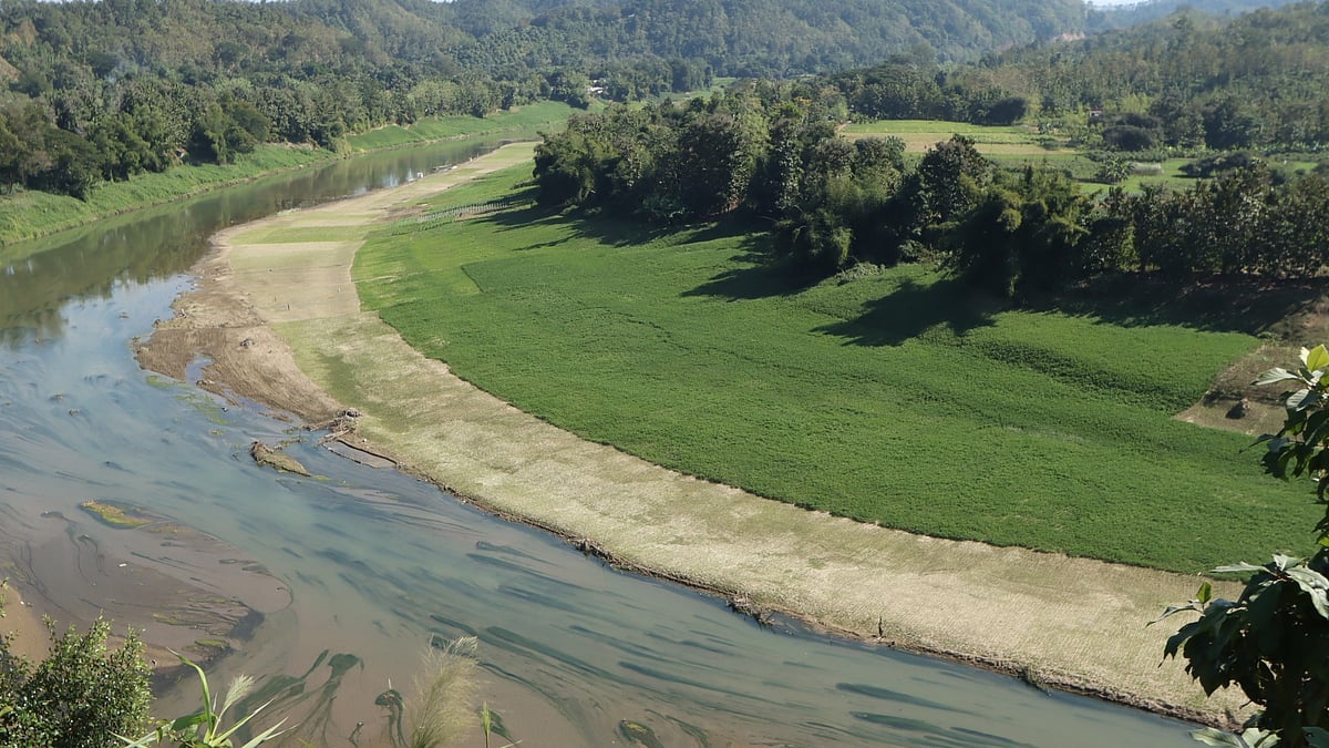 সাঙ্গু নদের পাড়ে বিস্তীর্ণ এলাকাজুড়ে বাদামের স্নিগ্ধ সবুজ খেত