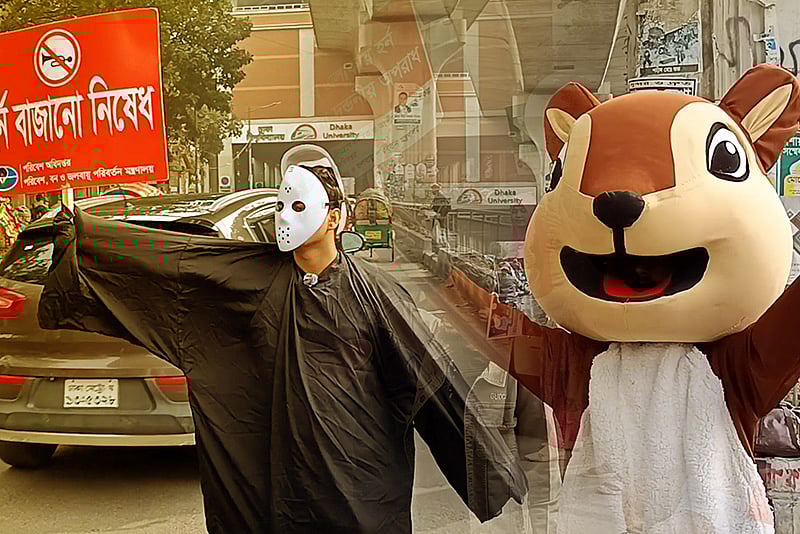 ডেভিল ও পরির সাজে সড়কে স্বেচ্ছাসেবকদের শব্দদূষণ নিয়ন্ত্রণে ক্যাম্পেইন