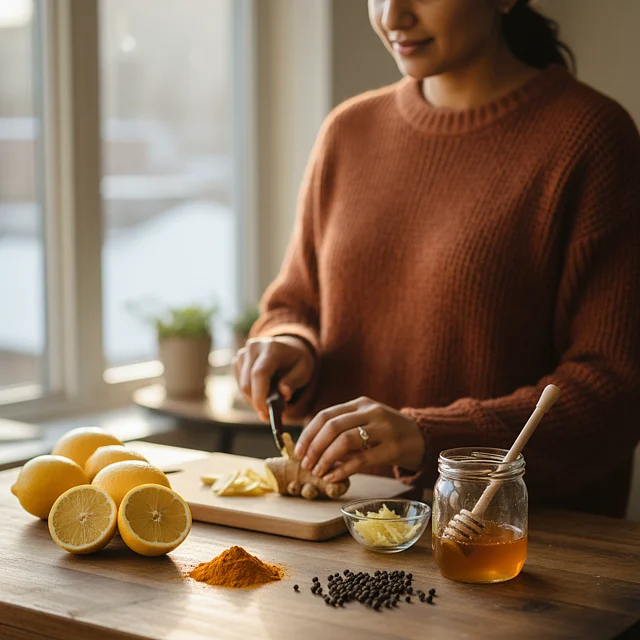  হলুদ, আদা, পেঁয়াজ, মধু এবং লেবু। এই মিশ্রণটির একাধিক চিকিৎসামূলক উপকার আছে