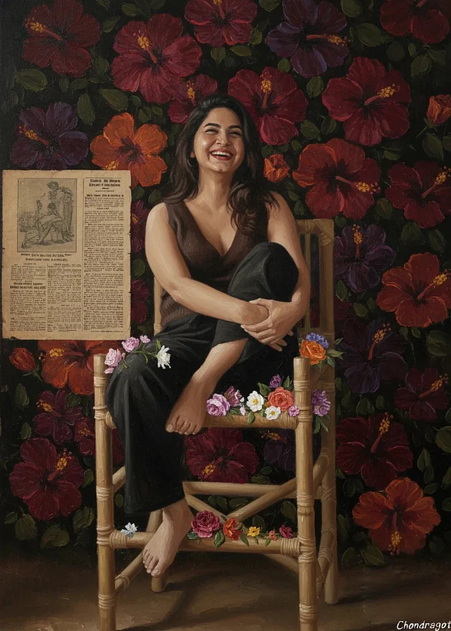 কফিরঙা ভি-নেক টপ আর ধূসর-কালো প্যান্টে ক্যাজুয়াল লুকেও আকর্ষণীয় স্পর্শিয়া