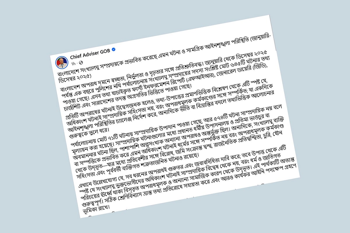 সংখ্যালঘু–সংশ্লিষ্ট অধিকাংশ ঘটনাই সাম্প্রদায়িক সহিংসতা নয়