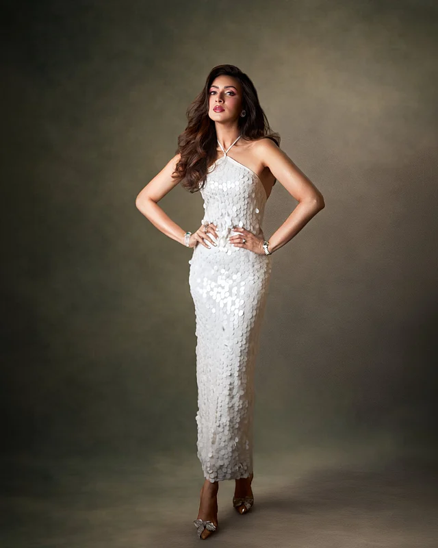 পুরো দৈর্ঘ্যের ড্রেসে বডি হাগিং সিলুয়েট