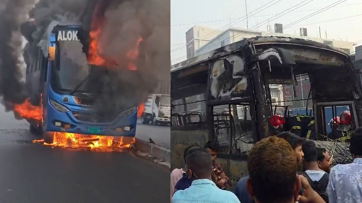 গাজীপুরে বাসের সঙ্গে মোটরসাইকেলের সংঘর্ষ, আগুন লাগে যাত্রীবাহী বাসে