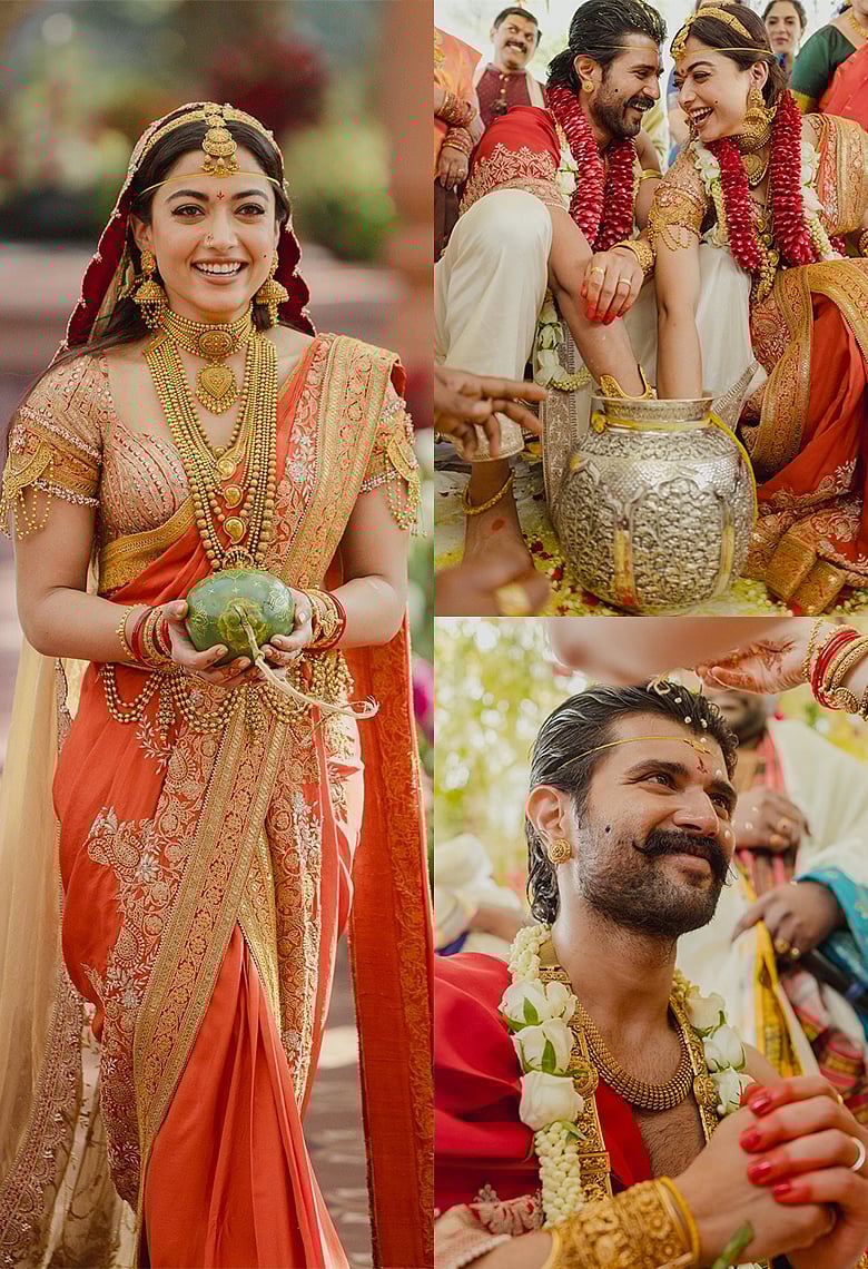 রাশমিকা-বিজয়ের বিয়ের সাজ: রাজকীয় আমেজের ট্র্যাডিশনাল লুকে মিনিমালিজমের ছোঁয়া