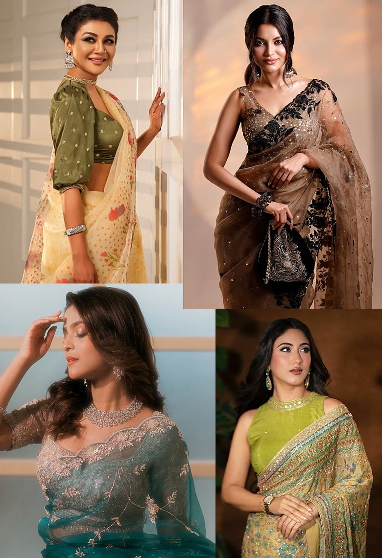 পার্টি শাড়ির লুকে কে বেশি মোহময়ী