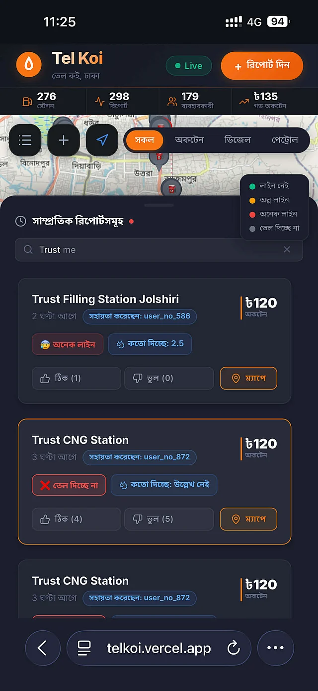 খুব সহজেই এ থেকে আপনি জানতে পারবেন কোন স্টেশন থেকে তেল নিতে পারবেন