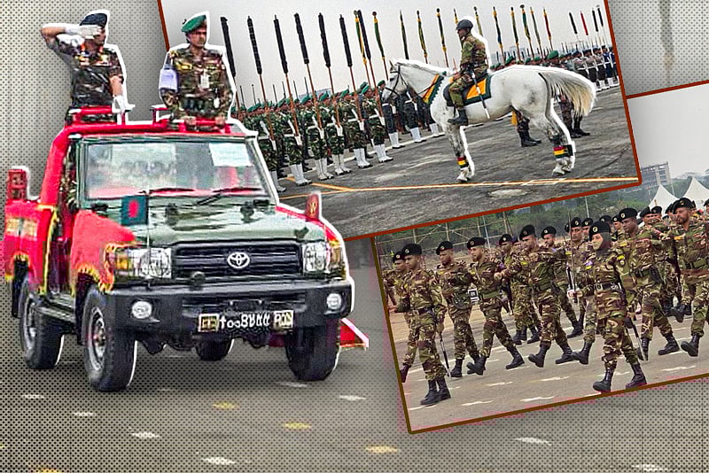 স্বাধীনতা দিবসে কুচকাওয়াজের প্রস্তুতি চলছে জাতীয় প্যারেড স্কয়ার গ্রাউন্ডে