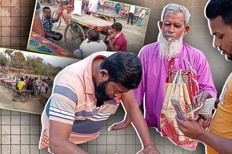 ফরিদপুরের সাতৈর বাজারে বসে পুরোনো ভ্যান–সাইকেলের হাট