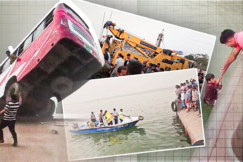 ফেরির ধাক্কায় পদ্মায় ডুবল যাত্রীবাহী বাস