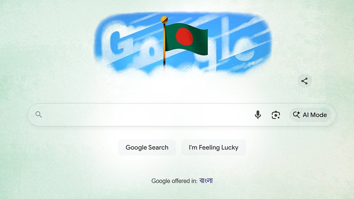 গুগল ডুডলে আকাশে উড়ছে বাংলাদেশের লাল-সবুজ পতাকা