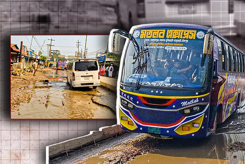 দাউদকান্দিতে বৃষ্টির পানিতে তলিয়ে গেছে সড়ক, যাত্রীদের ভোগান্তি চরমে