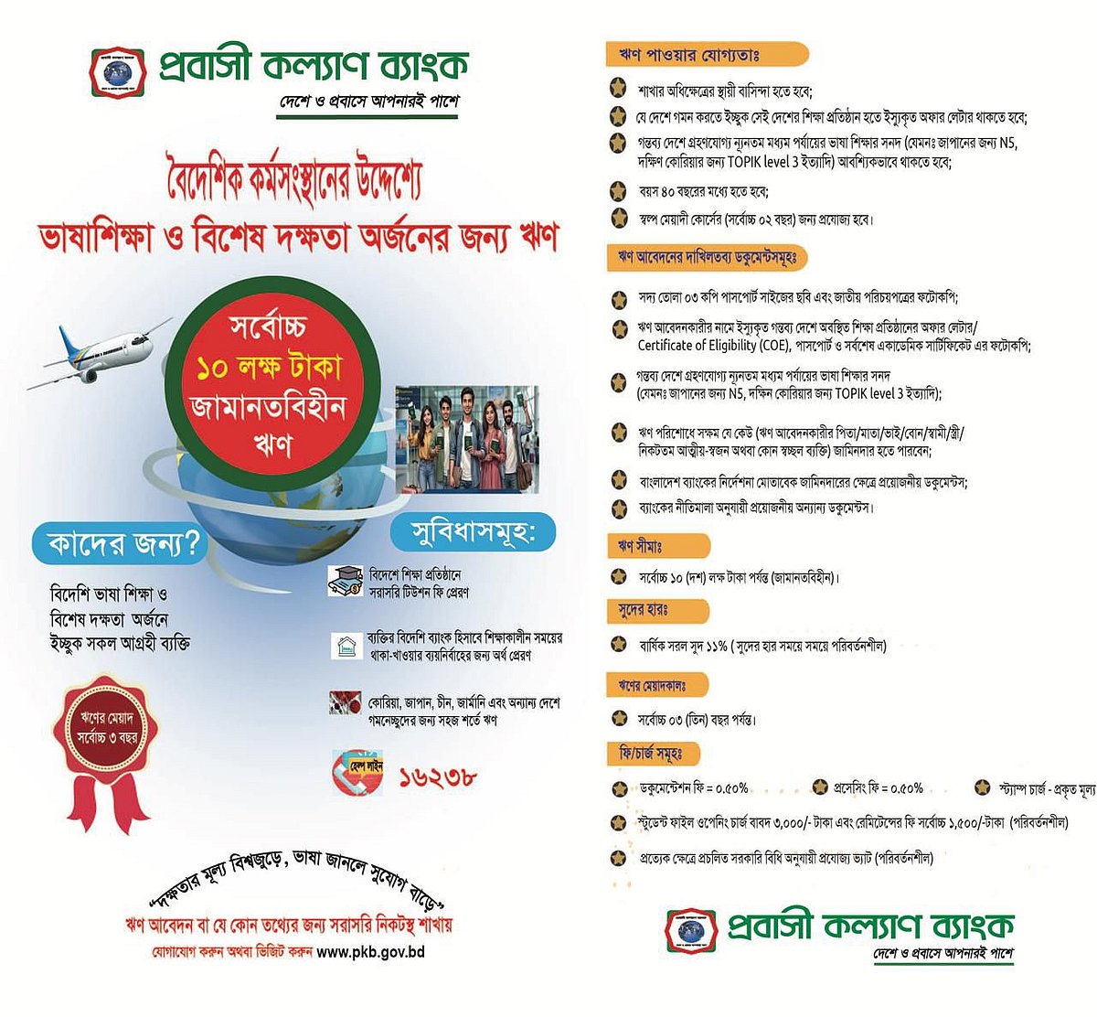 বিদেশে ভাষা শিক্ষা: জামানত ছাড়াই ১০ লাখ টাকা ঋণ দিচ্ছে প্রবাসী কল্যাণ ব্যাংক