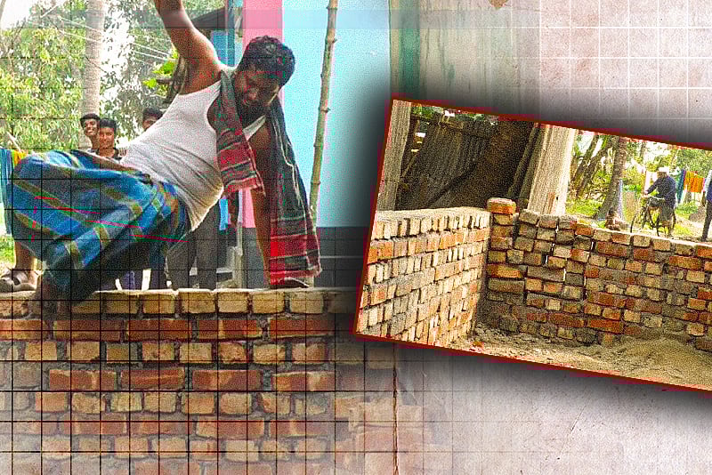 প্রেমঘটিত বিরোধের জেরে রাস্তার মধ্যে দেয়াল তুললেন ছেলের বাবা, অবরুদ্ধ ২০ পরিবার