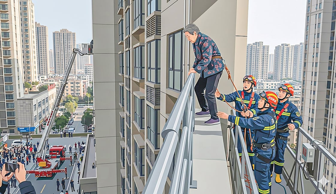 রেলিং বেয়ে ২৭ থেকে ২১ তলায় ৮৯ বছরের বৃদ্ধা