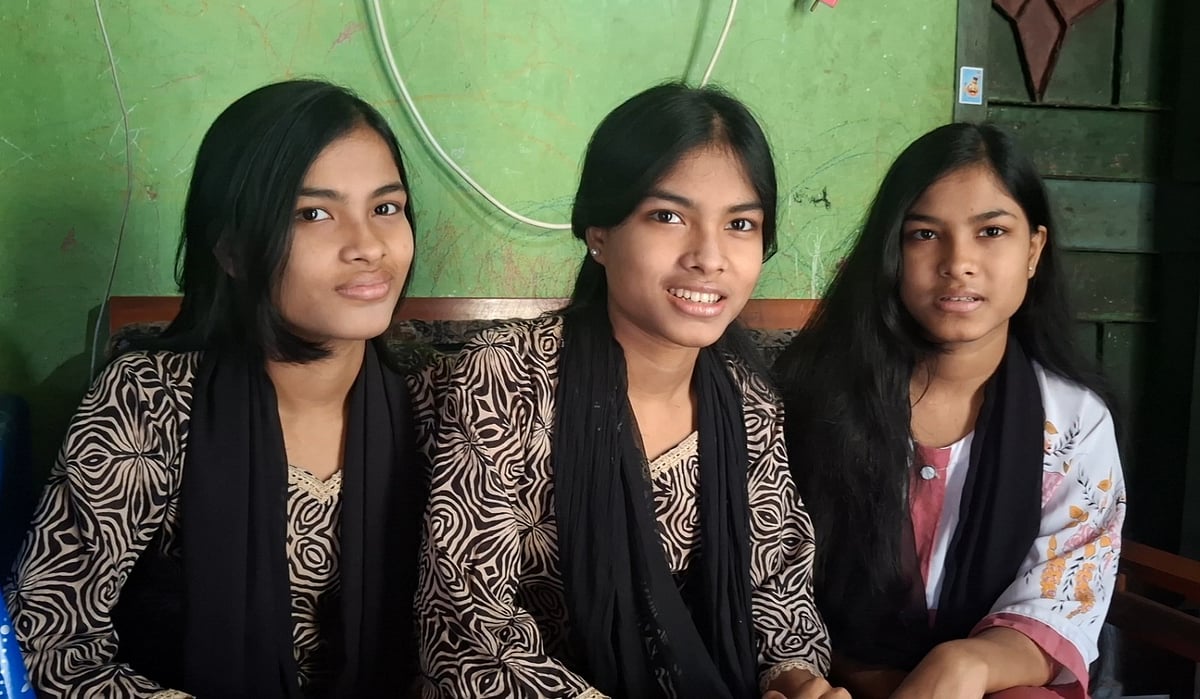 স্বপ্নীল, স্বর্ণালী ও সেঁজুতি—একসঙ্গে জন্ম নেওয়া তিন বোন অংশ নিচ্ছে এসএসসি পরীক্ষায়
