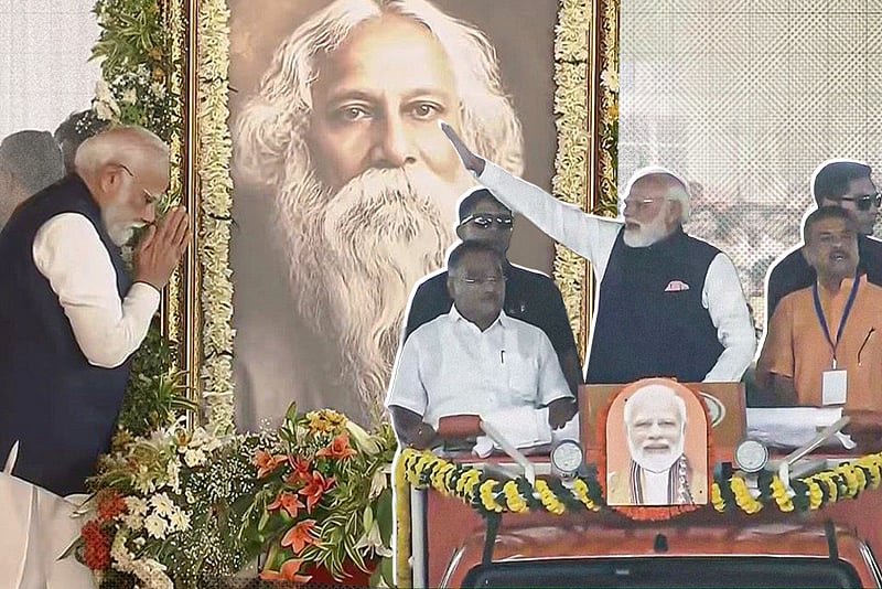 মঞ্চে উঠেই রবীন্দ্রনাথ ঠাকুরের ছবিতে শ্রদ্ধা জানালেন মোদি