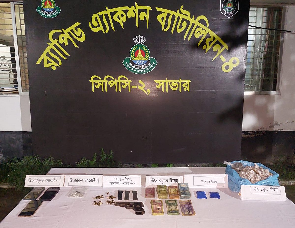 সাভারে পিস্তল-গুলি-মাদকসহ ৩ জন আটক