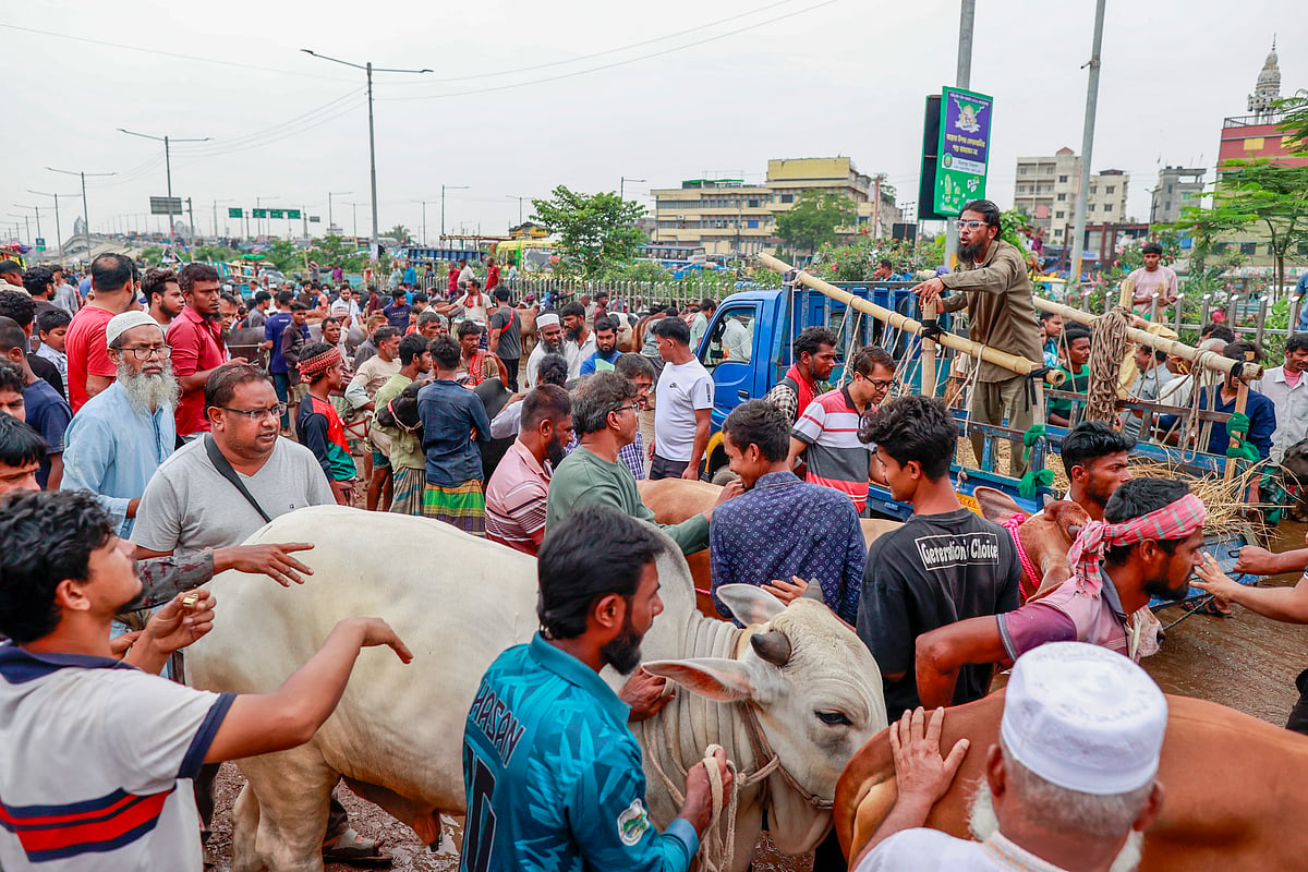 ঈদুল আজহা উপলক্ষে গাবতলীর পশুর হাটে ক্রেতা-বিক্রেতাদের উপচে পড়া ভিড়।