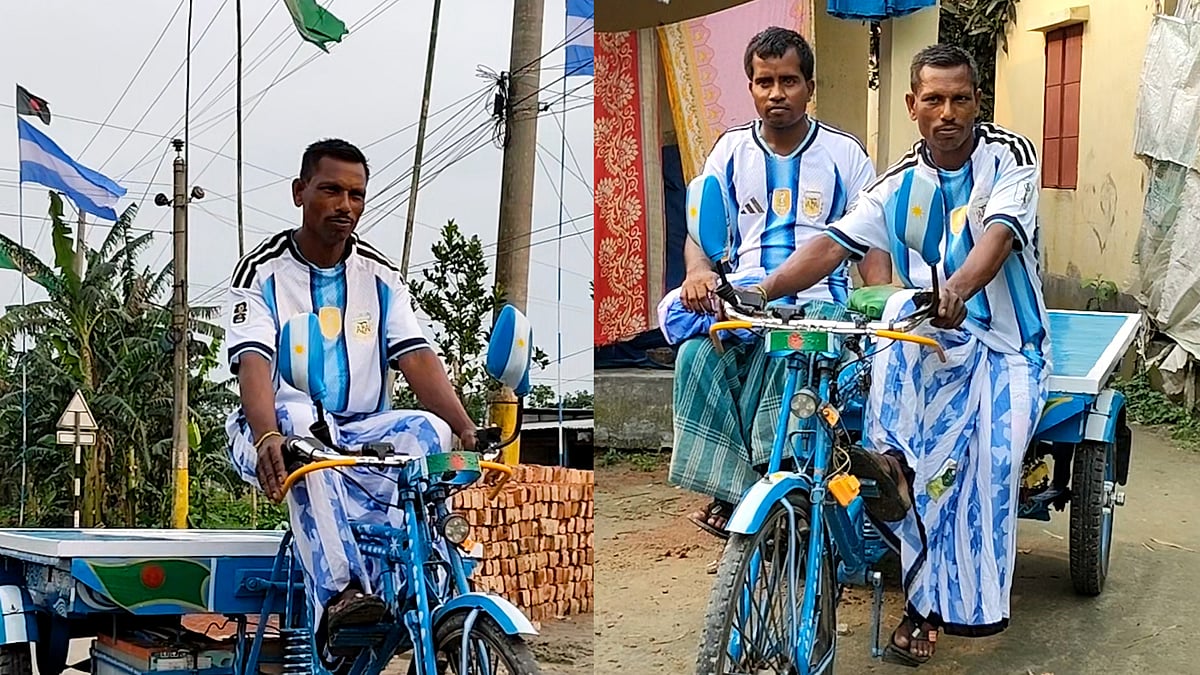 ভ্যানজুড়ে আর্জেন্টিনার রং, ঋণ নিয়ে টাঙিয়েছেন পতাকাও