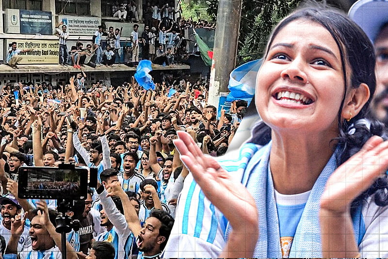 বিশ্বকাপের মঞ্চে মেসির মহাকাব্যিক হ্যাটট্রিক, টিএসসিতে বাঁধভাঙা উল্লাস