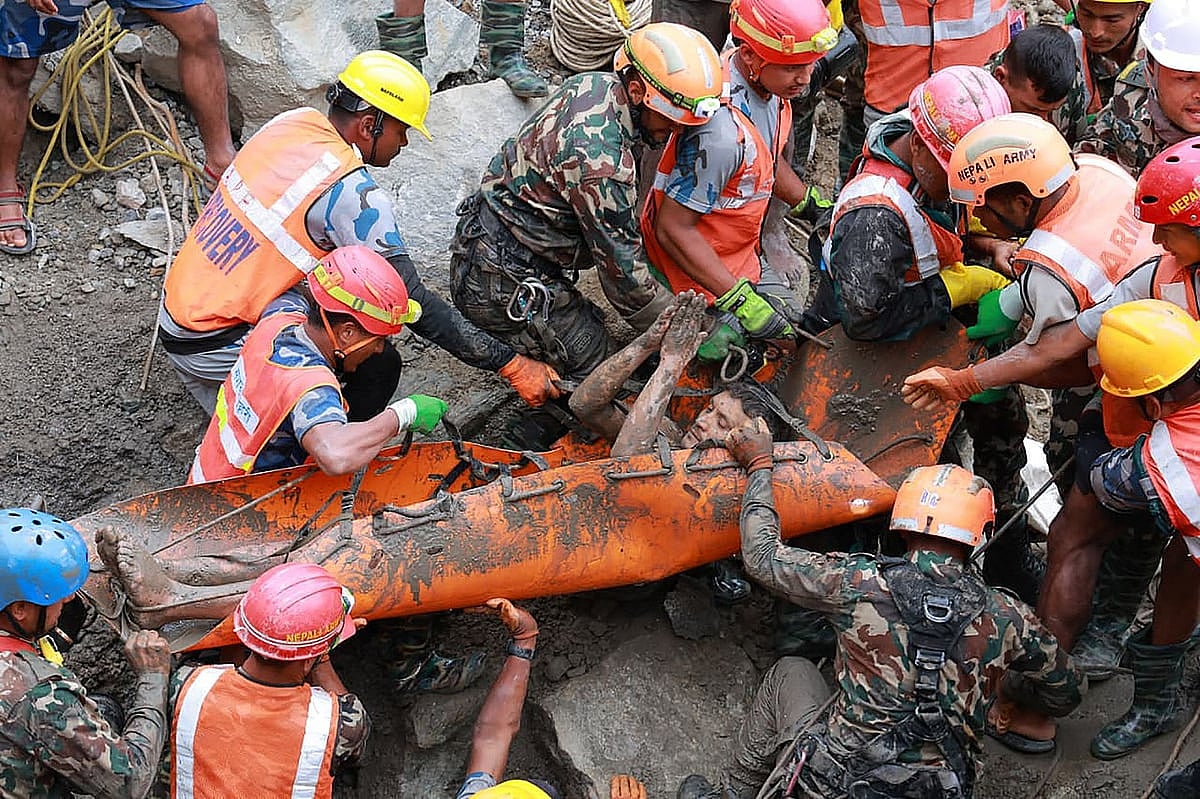 Two people are safely rescued from a tunnel in Nepal