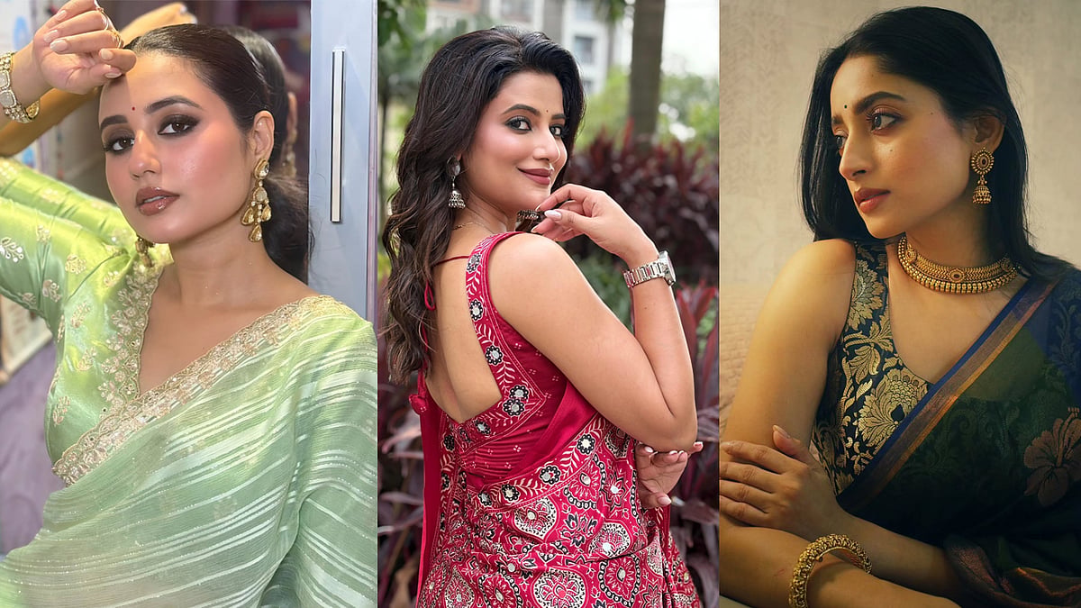 পূজার ফ্যাশনে শাড়িতেই আবেদন কাড়লেন টালি তারকারা