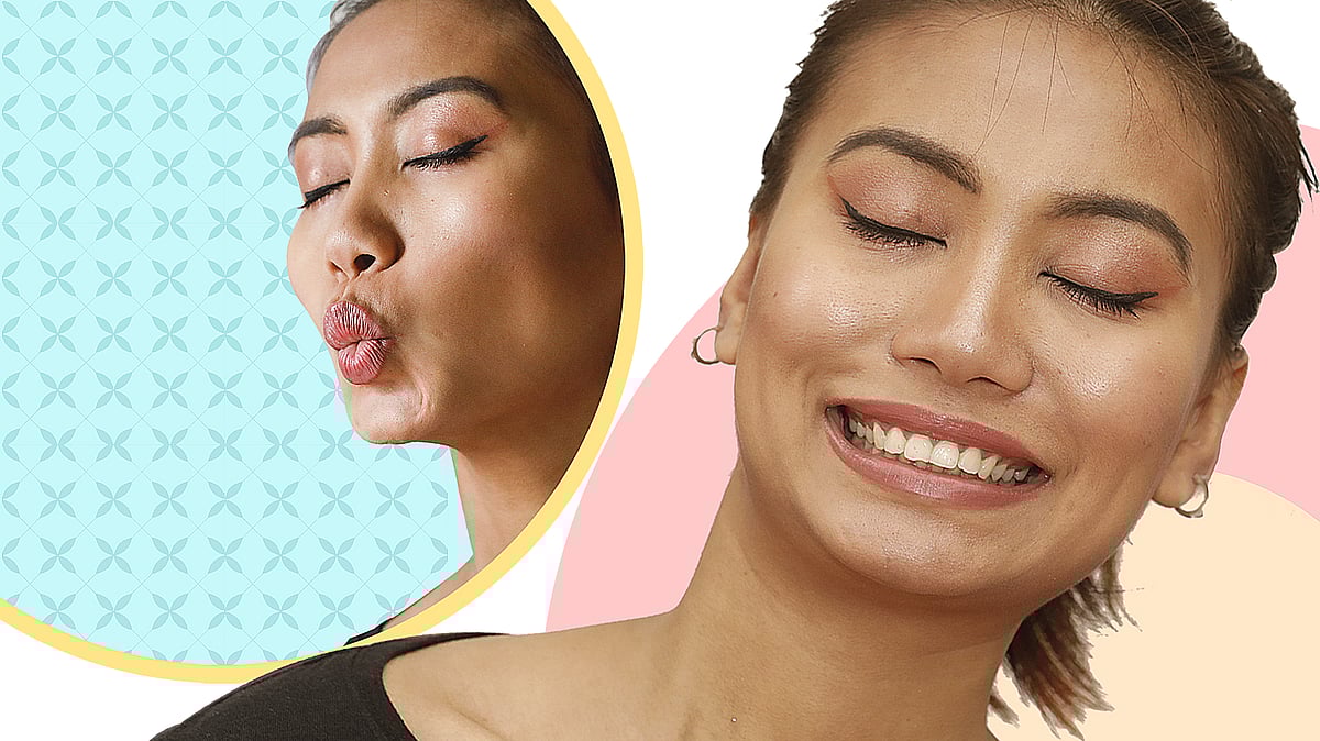 ডবল চিন কমাতে এক জোড়া ব্যায়াম। মডেল: শামা মাখিং