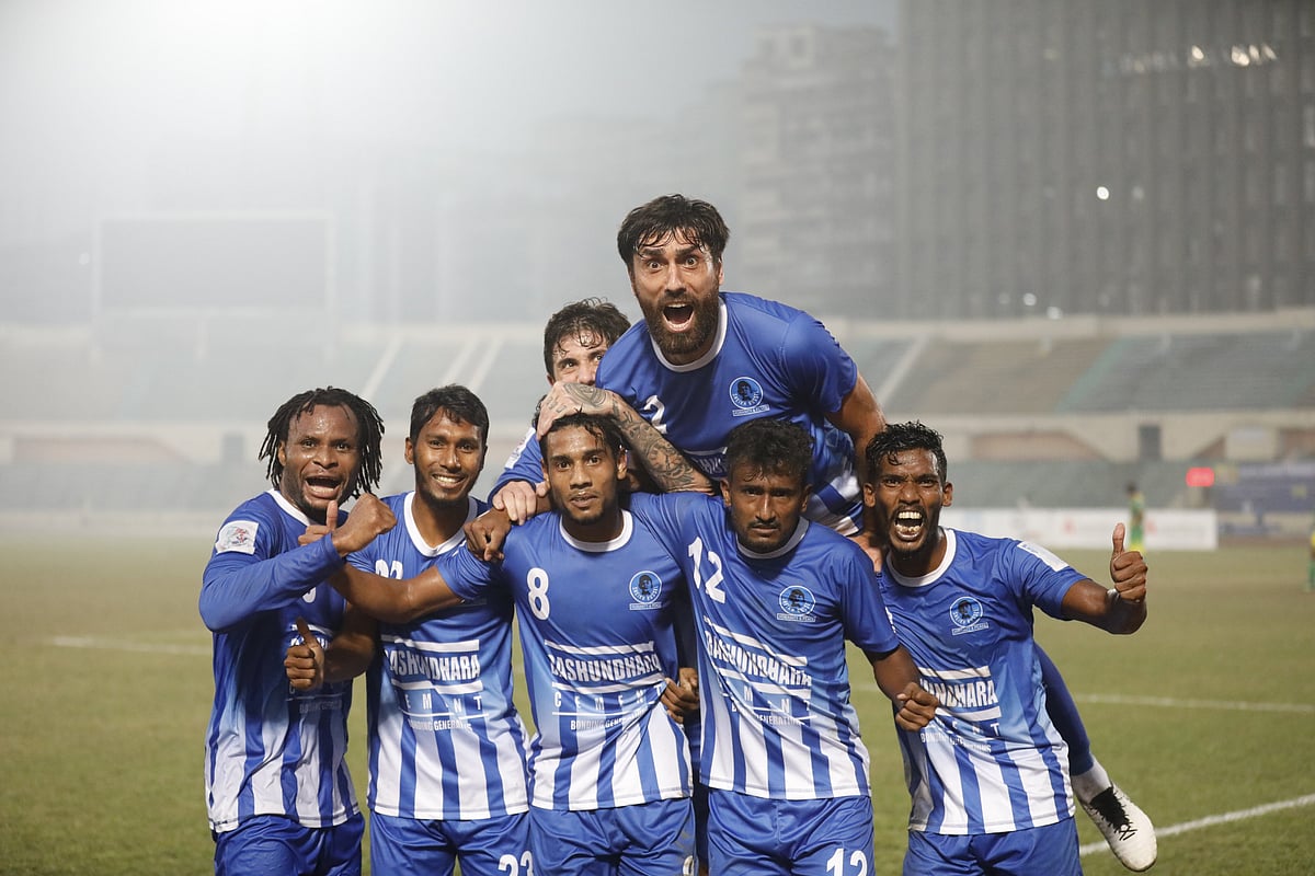 জয়সূচক গোলের উদযাপন শেখ রাসেলের ফুটবলারদের